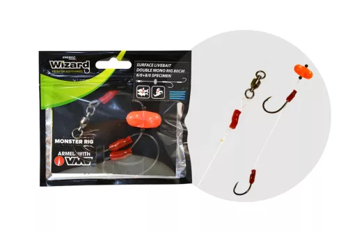 WIZARD MONSTER SURFACE LIVEBAIT DOUBLE MONO RIG 7/0+9/0 CLASSIC