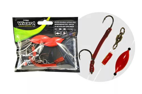WIZARD MONSTER RIVER DOUBLE UPOSE PRO MONOBRAID RIG 4+4G 7/0+ 9/0 CLASSIC