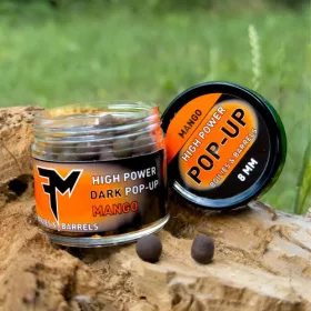   FEEDERMANIA HIGH POWER DARK POP-UP BOILIES & BARRELS 8 MM MANGO