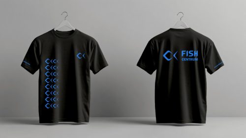 Fishcentrum fekete rövidujjú póló kék nyomattal L