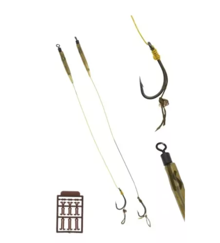 Bull Tackle Blow Back Combi Rig 40lb Camotex Semi Stiff X 2 Előkötött Horog 4#